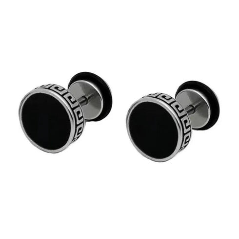 316L Surgical-Steel Greek Pattern Black Hypoallergenic Men & Women Stud Earrings